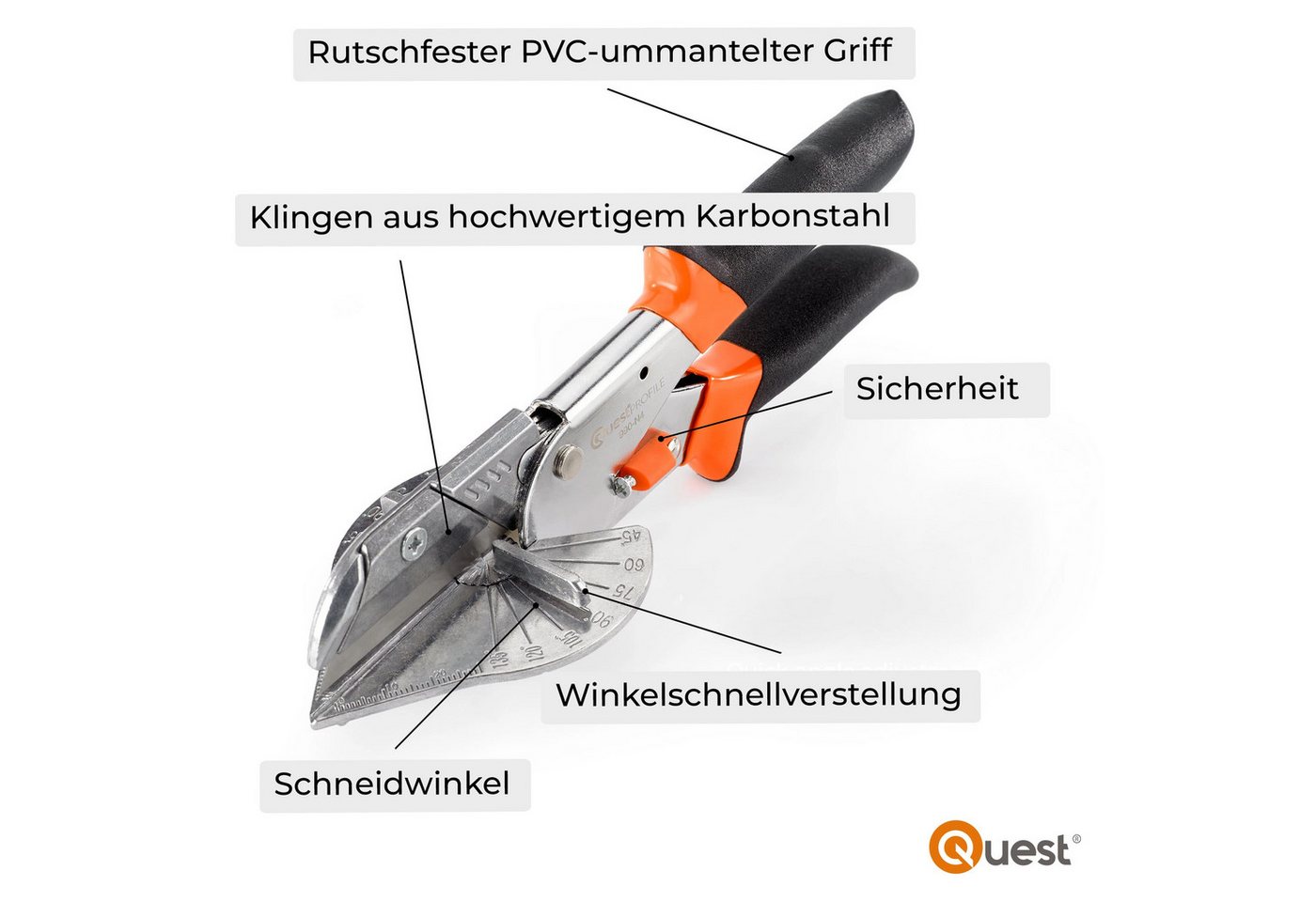 Quest Gehrungsschere 22 cm, Schnittwinkel 45–135°, inkl. 10 Ersatzklingen, Schnittwinkel 45–135°, 22 cm, 10 Ersatzklingen – Bild 3 von 5