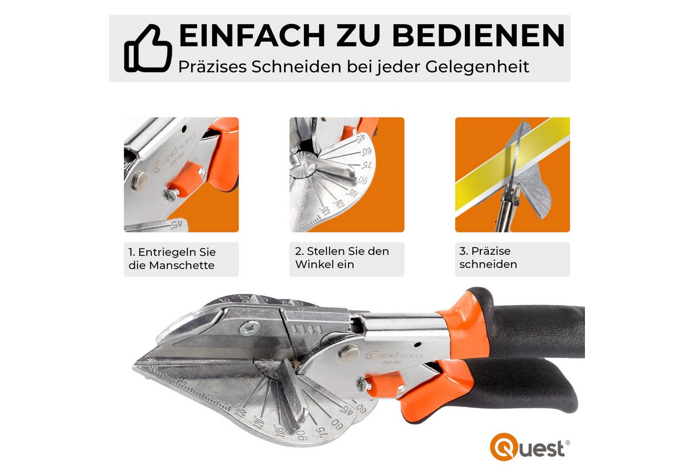 Quest Gehrungsschere 22 cm, Schnittwinkel 45–135°, inkl. 10 Ersatzklingen, Schnittwinkel 45–135°, 22 cm, 10 Ersatzklingen – Bild 4 von 5