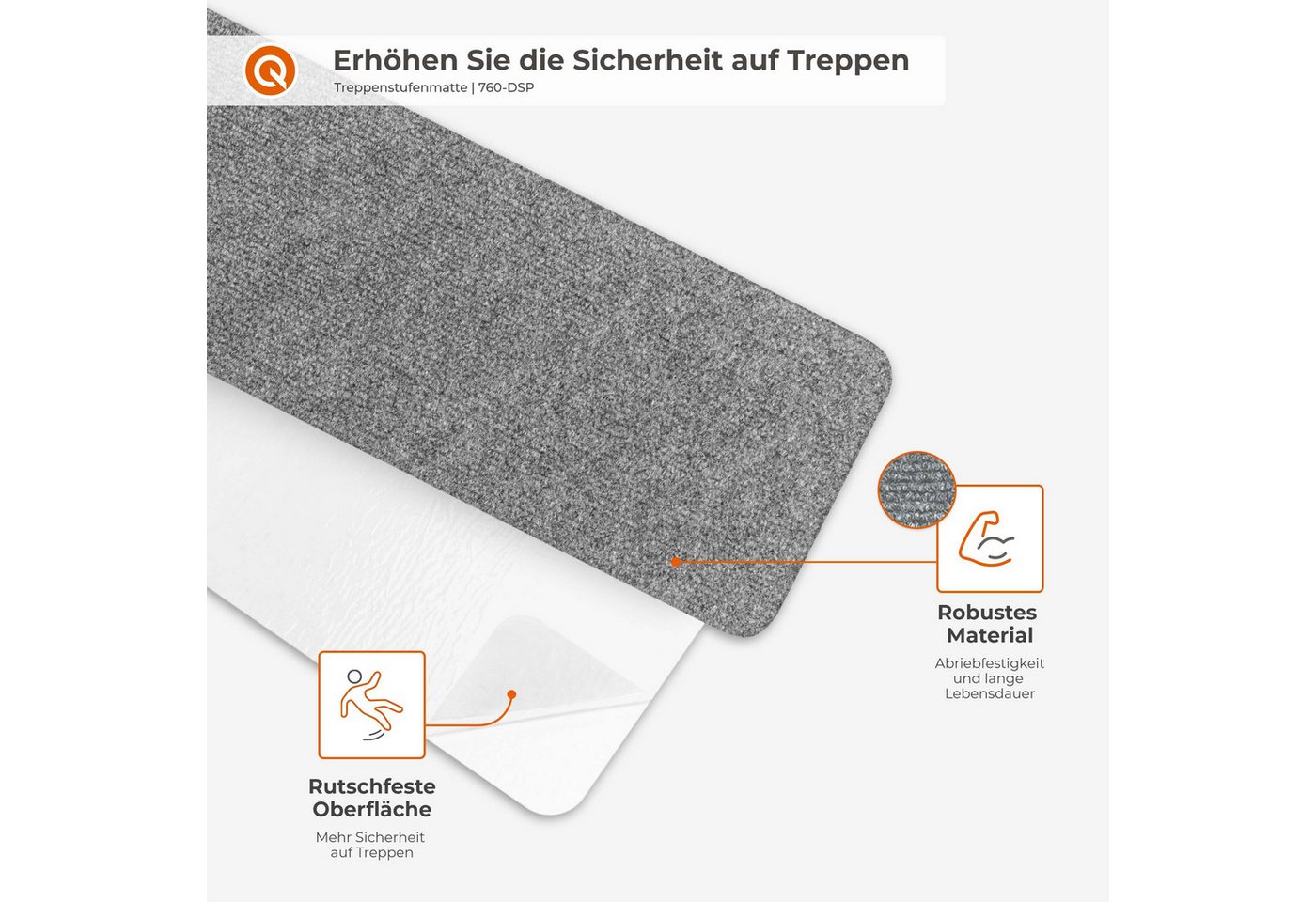 Quest Stufenmatte Treppenstufenmatte selbstklebend 76 x 20 cm, rechteckig, selbstklebend, rutschfest, 76 x 20 cm, 15 Stück – Bild 5 von 5