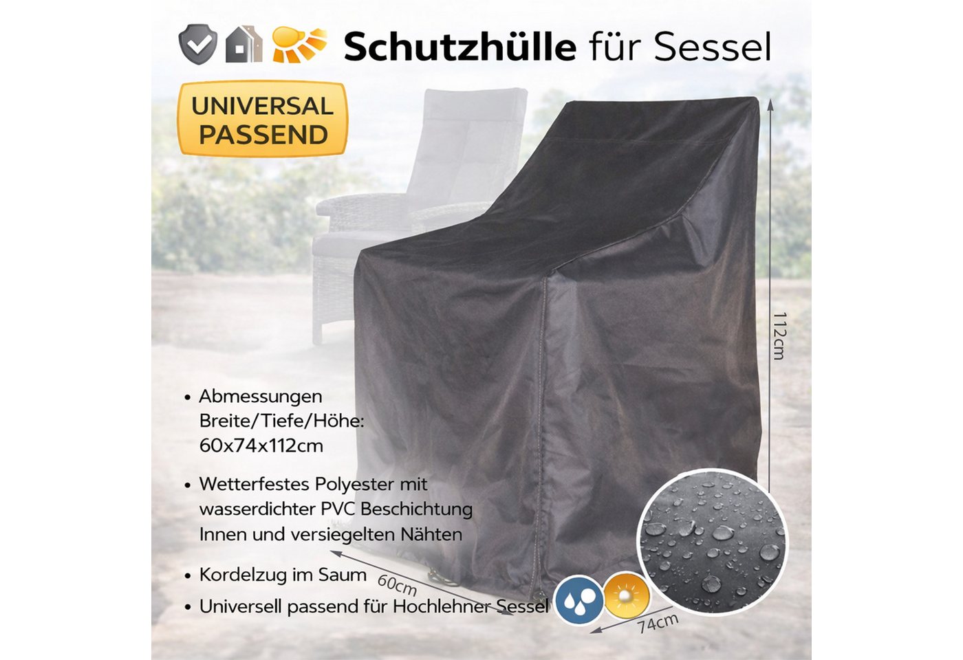 Quick Star Gartenmöbel-Schutzhülle Hochlehner- und Stapelstuhlhülle (1-St), 280g Polyester / PVC beschichtet – Bild 2 von 5