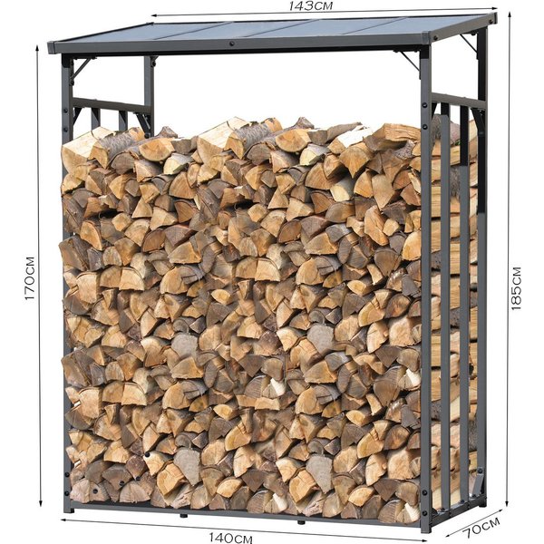Quick Star Kaminholzregal Außen Metall Basic, Mehrere Größen, Mit / Ohne Wetterschutz, BxTxH:142x70x185 cm, (1-St)