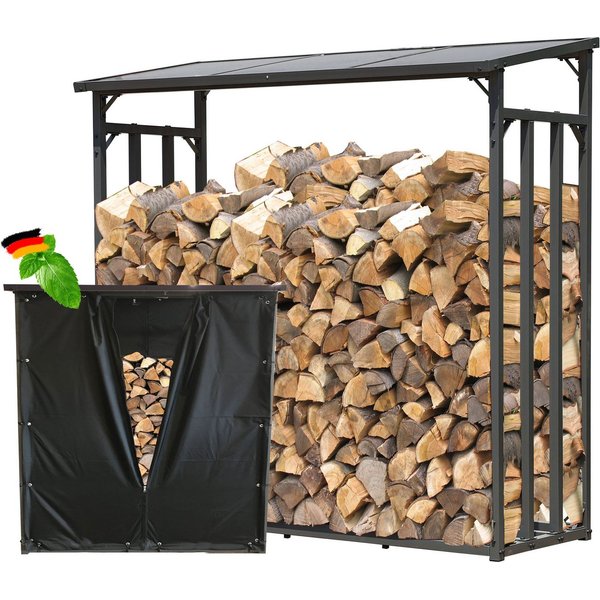 Quick Star Kaminholzregal Außen Metall Pro, Mehrere Größen, Mit / Ohne Wetterschutz, BxTxH:143x70x145 cm, Wetterschutz inklusive