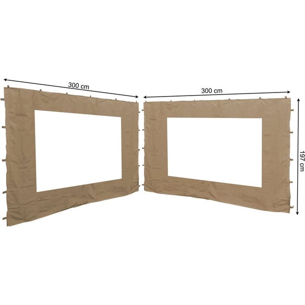 Quick Star Pavillonseitenteil 2 Seitenteile mit PE Fenster zu Blätterpavillon 3x3 Sand, 300x197 cm