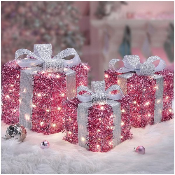 Quntis LED Dekolicht Weihnachtsfigur 3/4 Set Geschenkbox, Leuchtfiguren für Weihnachtsdeko, LED wechselbar, Kaltweiß, Warmweiß, Tageslichtweiß, mit Bändern/LED 