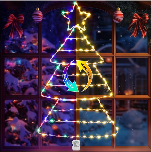 Quntis LED-Lichterkette LED Dekolicht Weihnachtsbaum Weihnachtsdeko 75 x 43CM mit 143/110 LEDs, Weihnachtsbeleuchtung Fenster für Innen/Außen, Timer Speicherfun
