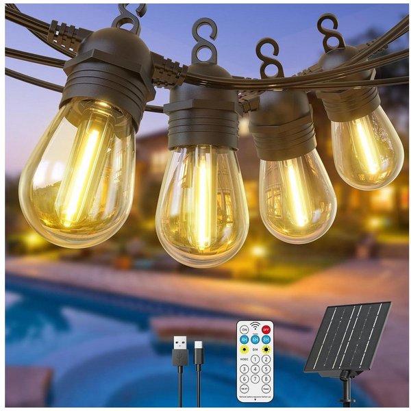 Quntis Lichterkette solarlichterkette für draußen lichterkette outdoor, IP65 Fernbedienung, Solarleuchte Lichterkette für Balkon/ Garten/ Camping, Dimmbar Timer