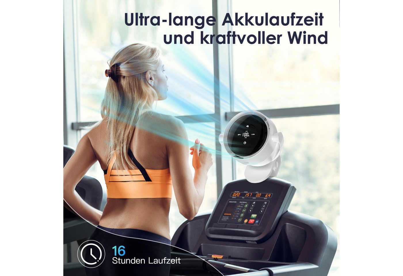 Quntis Mini USB-Ventilator 360° Tischventilator Drehung Tragbarer Clip Ventilator Timer, mit 4000mAh Akku, LED-Display für Büro, Reisen & Outdoor Timer – Bild 4 von 5