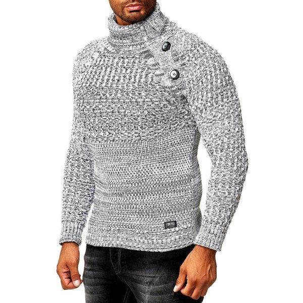R-NEAL Rollkragenpullover Schwerer Rollkragen Winter Pullover mit Seitlicher Knopfleiste Rolli