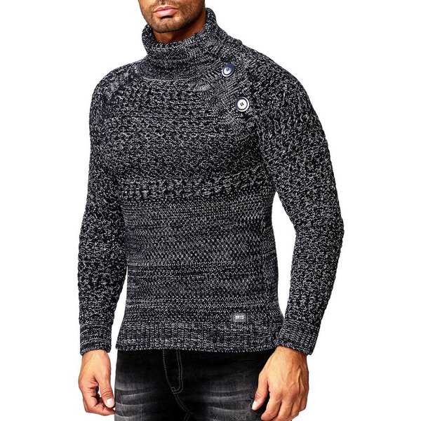 R-NEAL Rollkragenpullover Schwerer Rollkragen Winter Pullover mit Seitlicher Knopfleiste Rolli