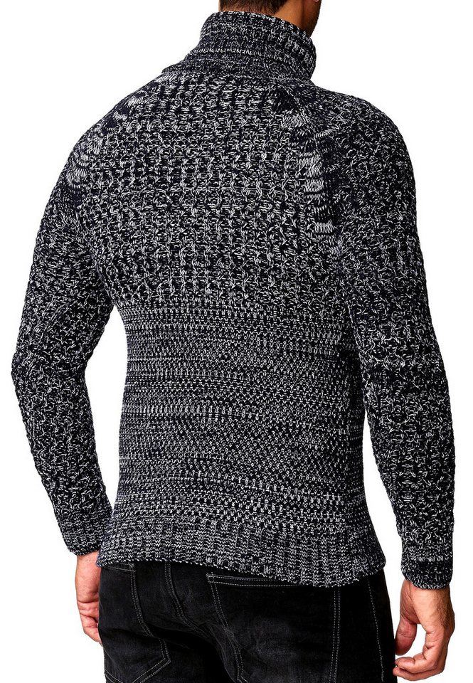 R-NEAL Rollkragenpullover Schwerer Rollkragen Winter Pullover mit Seitlicher Knopfleiste Rolli – Bild 2 von 3