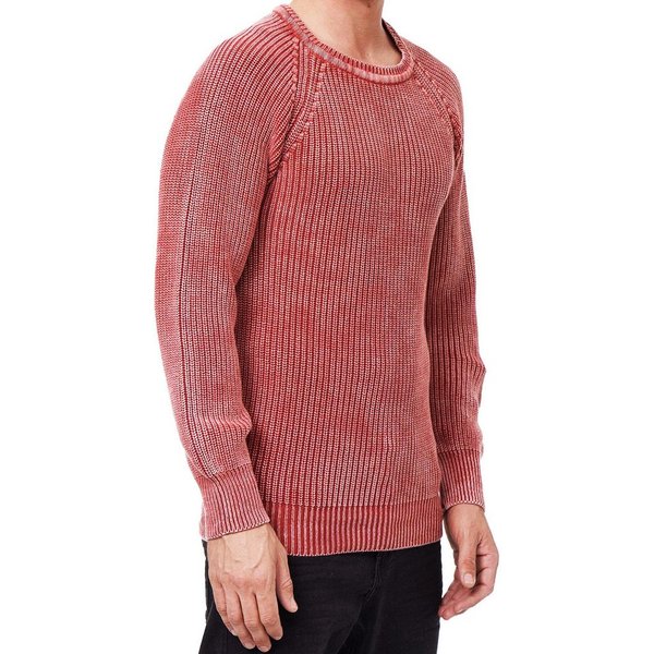 R-NEAL Rundhalspullover Streetwear Pullover Verwaschen im Oversized Look Grobstrick Pullover