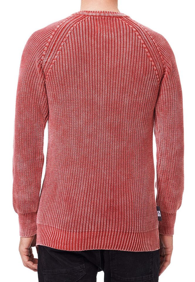 R-NEAL Rundhalspullover Streetwear Pullover Verwaschen im Oversized Look Grobstrick Pullover – Bild 2 von 3