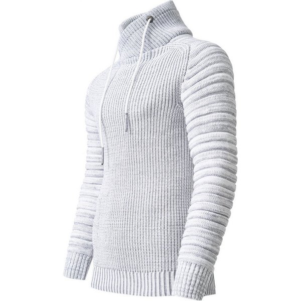 R-NEAL Stehkragenpullover Herren Pullover Grobstrick-Pullover Stehkragen Biker Strick Pulli