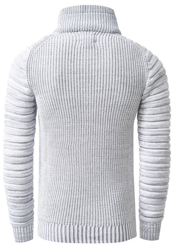 R-NEAL Stehkragenpullover Herren Pullover Grobstrick-Pullover Stehkragen Biker Strick Pulli – Bild 2 von 3