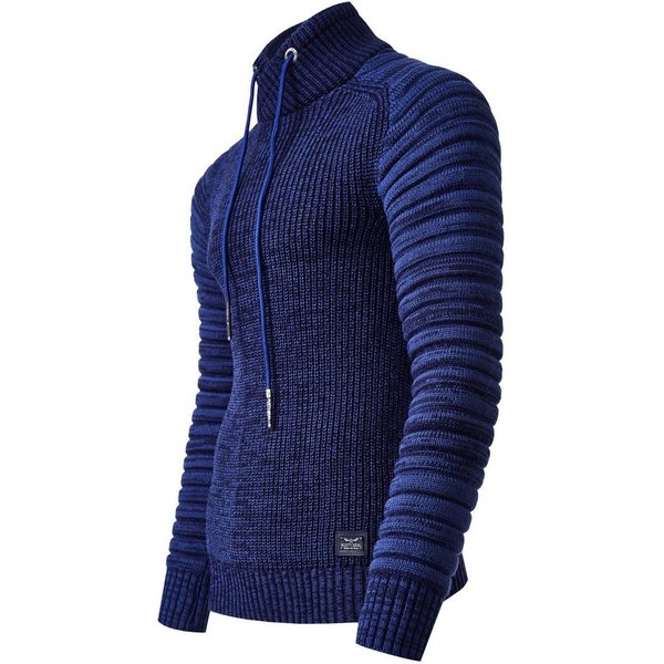 R-NEAL Stehkragenpullover Herren Pullover Grobstrick-Pullover Stehkragen Biker Strick Pulli