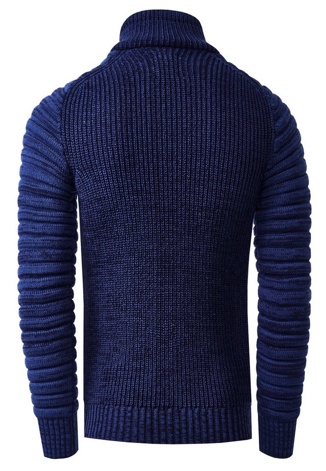 R-NEAL Stehkragenpullover Herren Pullover Grobstrick-Pullover Stehkragen Biker Strick Pulli – Bild 2 von 3