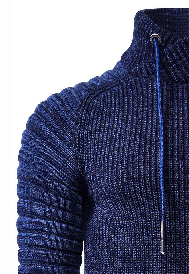 R-NEAL Stehkragenpullover Herren Pullover Grobstrick-Pullover Stehkragen Biker Strick Pulli – Bild 3 von 3