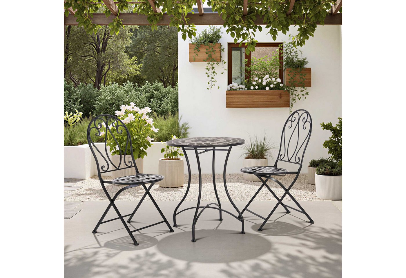Raburg Gartentisch Mosaiktisch, Balkon- und Terrassentisch, 60 cm Ø, 72 cm hoch, Mayla (rund), liebevolle Handarbeit, Mosaikmuster, schwarzes Metallgestell – Bild 5 von 5
