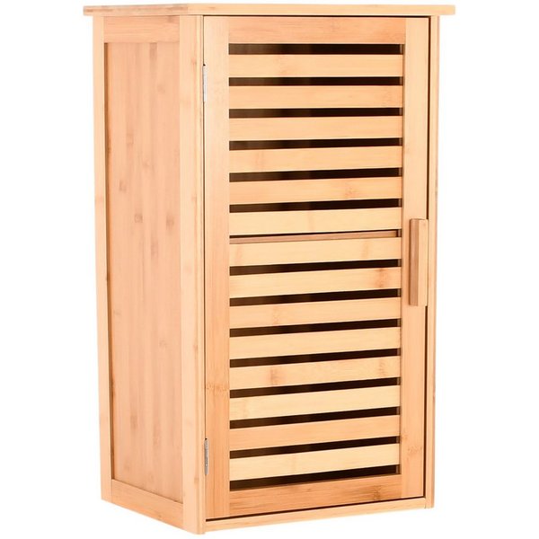 Raburg Hochschrank Badezimmerschrank, Bambus, Kivo 2 Lamellentüren & 6 Fächer, für Bad, Flur oder Küche, zeitloses Design