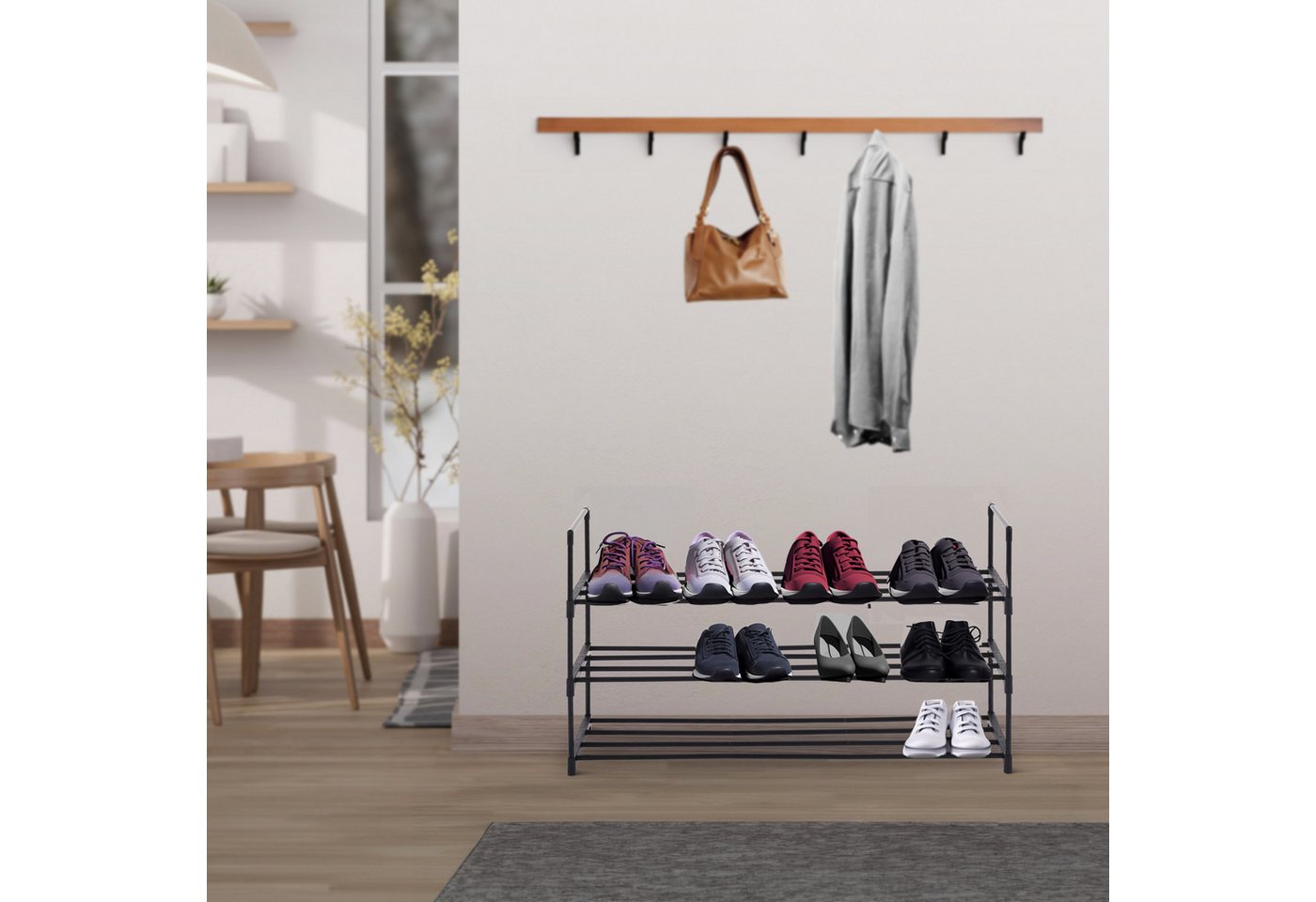 Raburg Schuhregal Schuhständer, Metall, praktischer Schuh-Organizer, Schwarz, Easy-Shoe, platzsparende Schuhaufbewahrung, für Flur, Wohnzimmer, Schlafzimmer – Bild 2 von 5