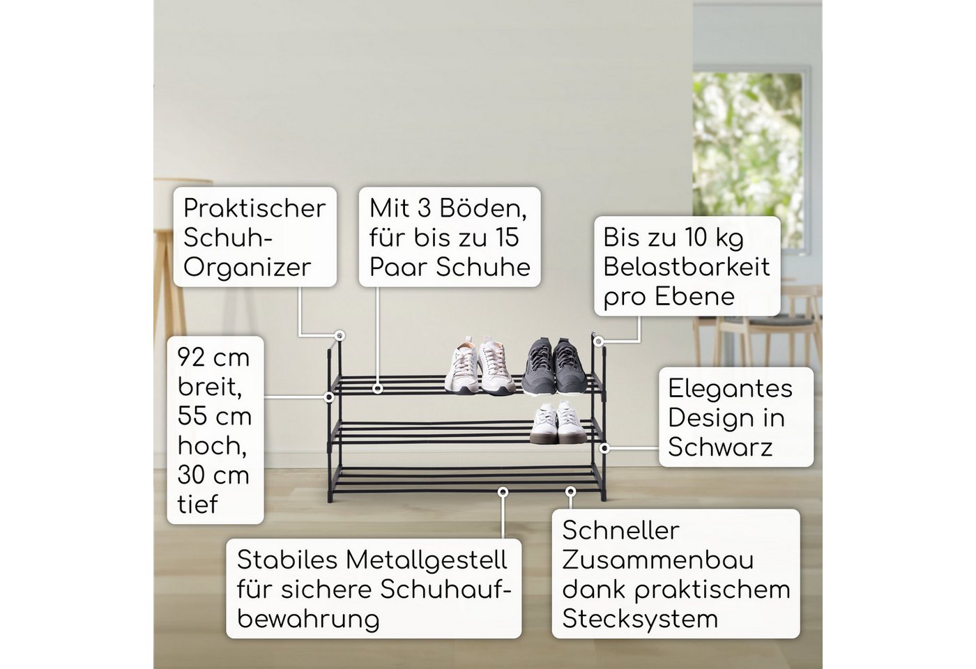 Raburg Schuhregal Schuhständer, Metall, praktischer Schuh-Organizer, Schwarz, Easy-Shoe, platzsparende Schuhaufbewahrung, für Flur, Wohnzimmer, Schlafzimmer – Bild 3 von 5