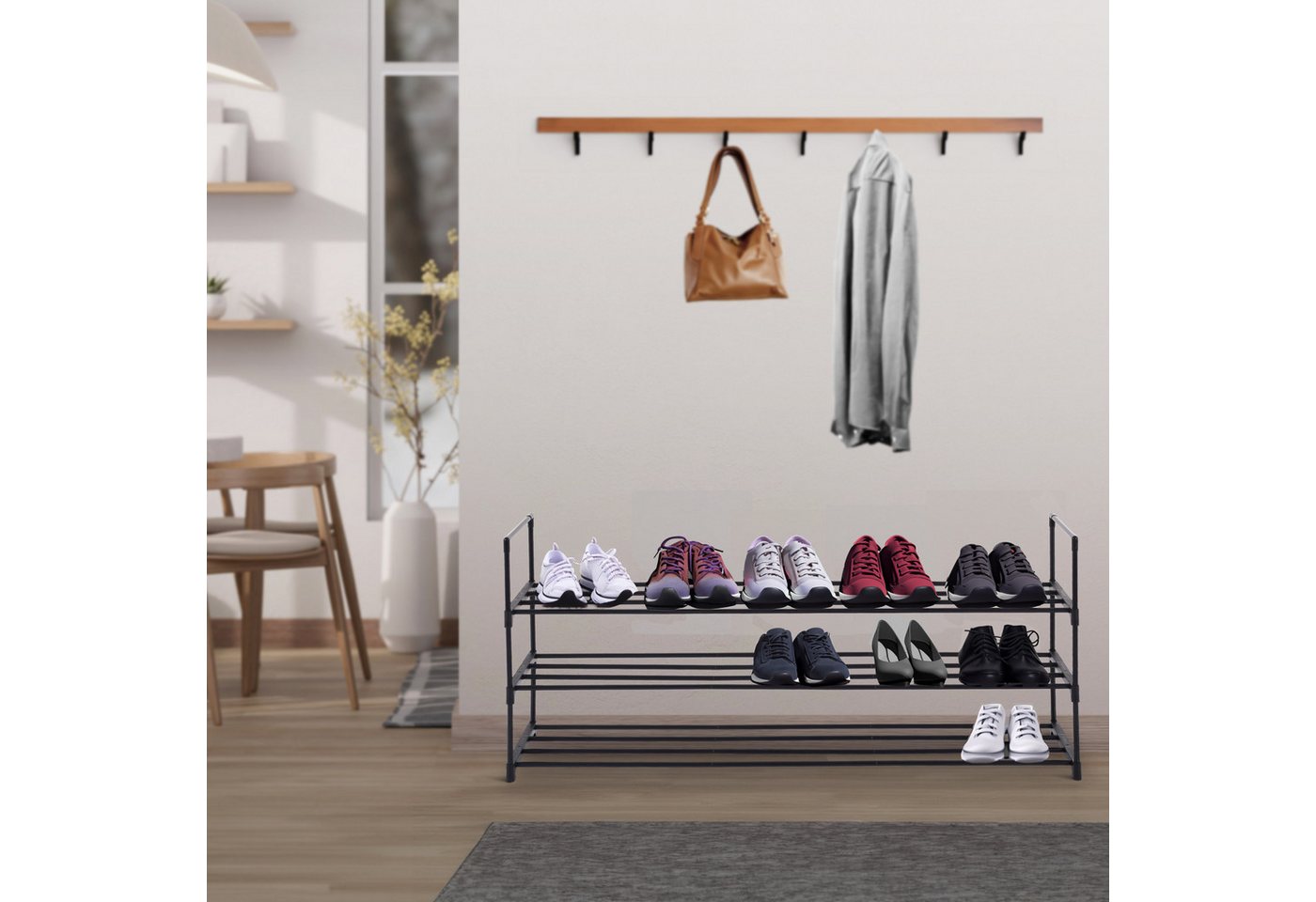 Raburg Schuhregal Schuhständer, Metall, praktischer Schuh-Organizer, Schwarz, Easy-Shoe, platzsparende Schuhaufbewahrung, für Flur, Wohnzimmer, Schlafzimmer – Bild 2 von 5