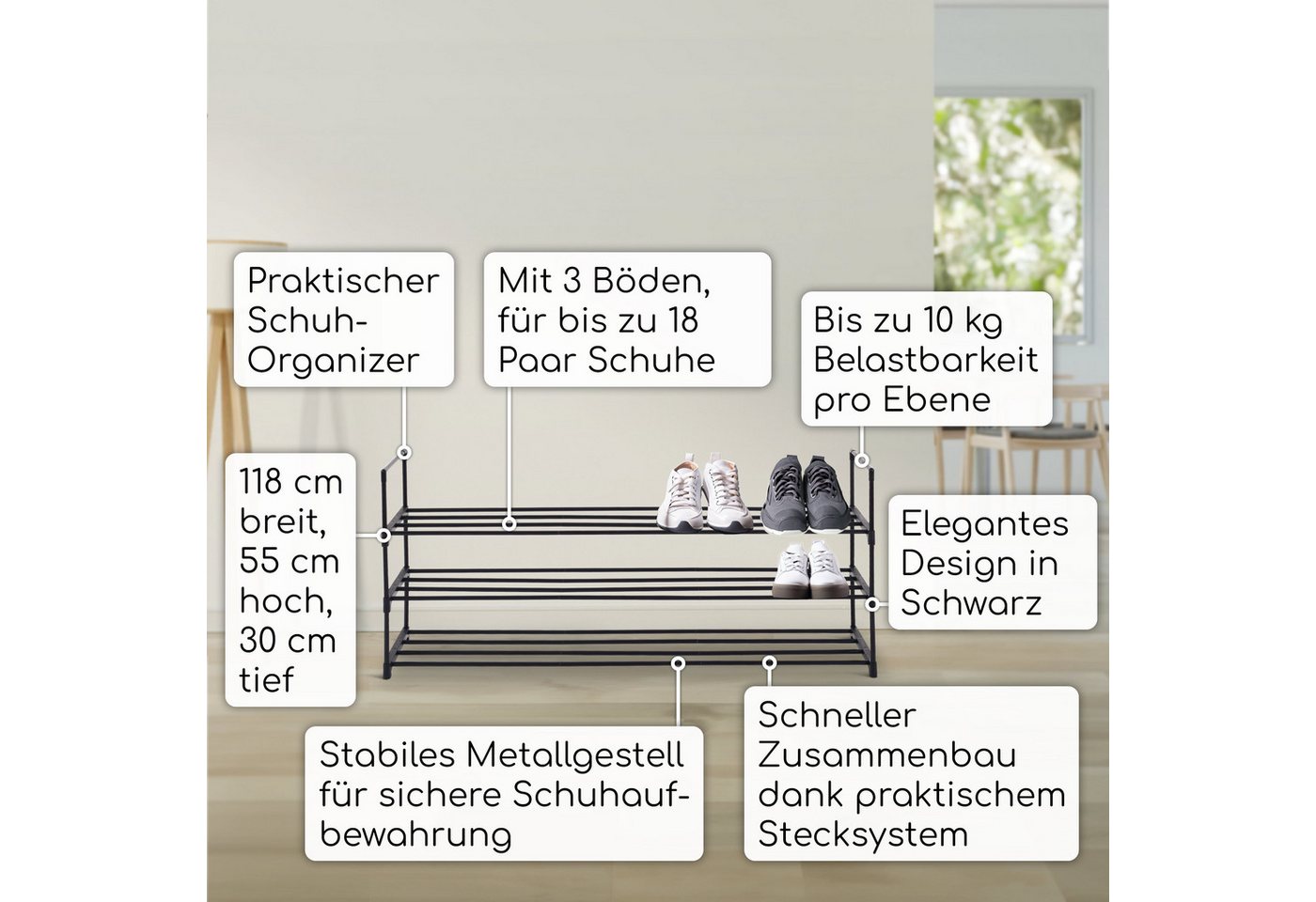 Raburg Schuhregal Schuhständer, Metall, praktischer Schuh-Organizer, Schwarz, Easy-Shoe, platzsparende Schuhaufbewahrung, für Flur, Wohnzimmer, Schlafzimmer – Bild 3 von 5