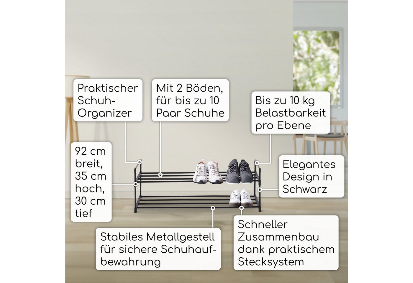 Raburg Schuhregal Schuhständer, Metall, praktischer Schuh-Organizer, Schwarz, Easy-Shoe, platzsparende Schuhaufbewahrung, für Flur, Wohnzimmer, Schlafzimmer – Bild 3 von 5