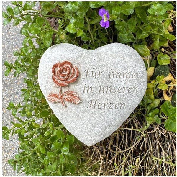 Radami Gartenfigur Grabherz Grabschmuck Grab Herz Spruch - Für immer in unseren Herzen -