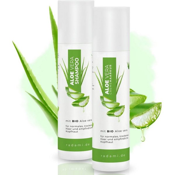 Radami Haarpflege-Set Bio Aloe Vera SET Shampoo, Haarkur für trockene, empfindliche Kopfhaut