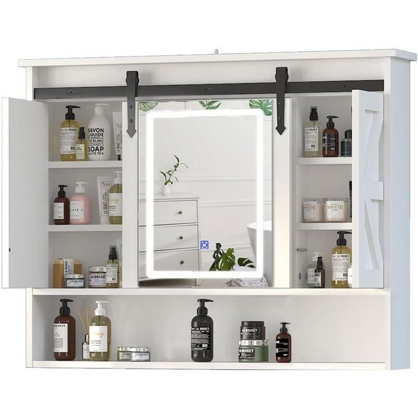 radelldar Badezimmerspiegelschrank mit LED-Beleuchtung, Medizinschrank 80×13×75 cm (1-St) Wandschrank mit Schiebespiegeltür