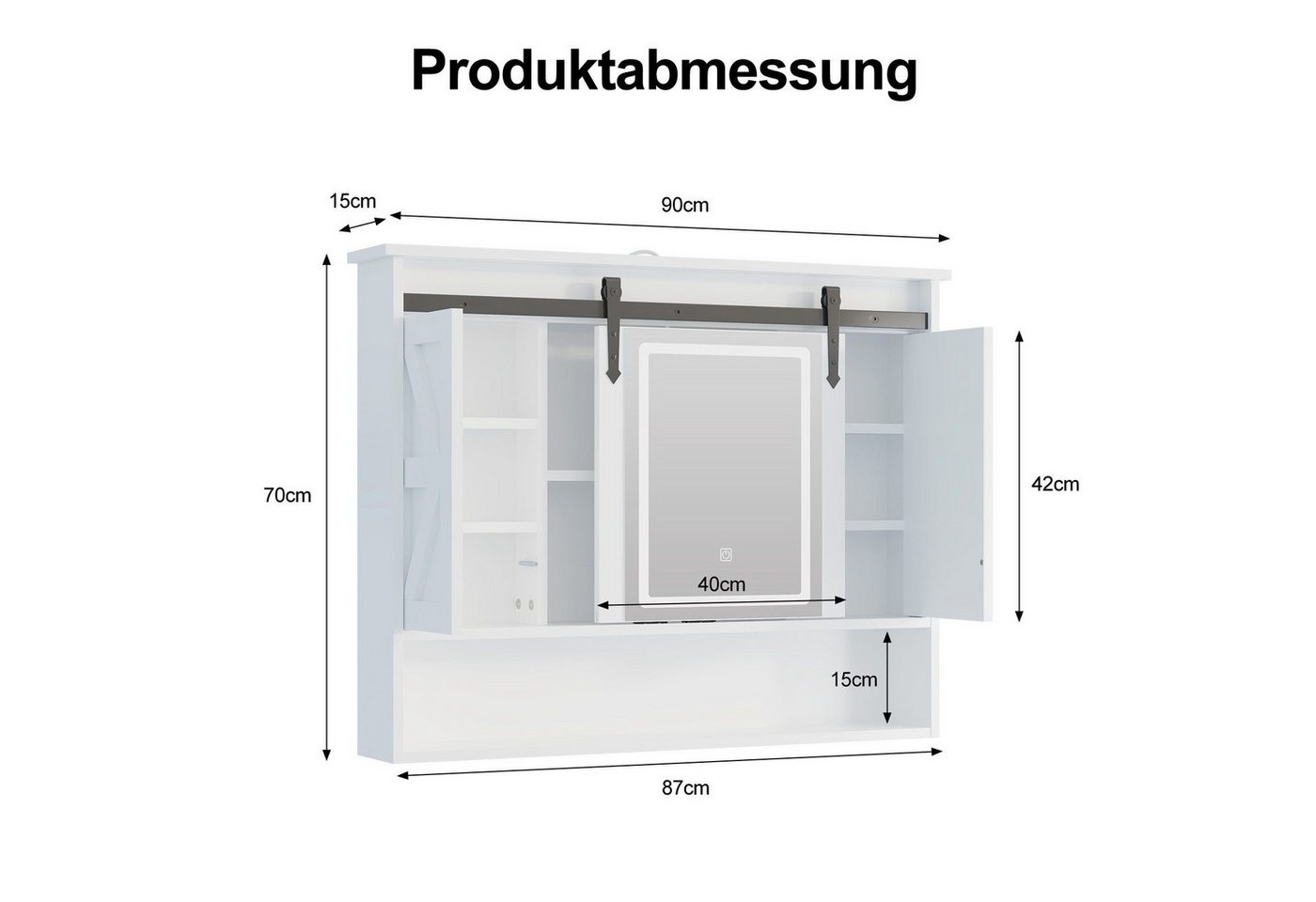 radelldar Badezimmerspiegelschrank mit LED-Beleuchtung, Medizinschrank 80×13×75 cm (1-St) Wandschrank mit Schiebespiegeltür – Bild 2 von 5