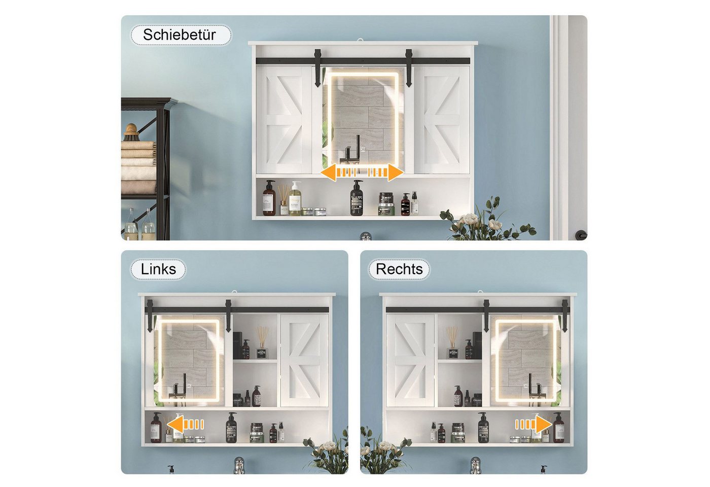 radelldar Badezimmerspiegelschrank mit LED-Beleuchtung, Medizinschrank 80×13×75 cm (1-St) Wandschrank mit Schiebespiegeltür – Bild 4 von 5