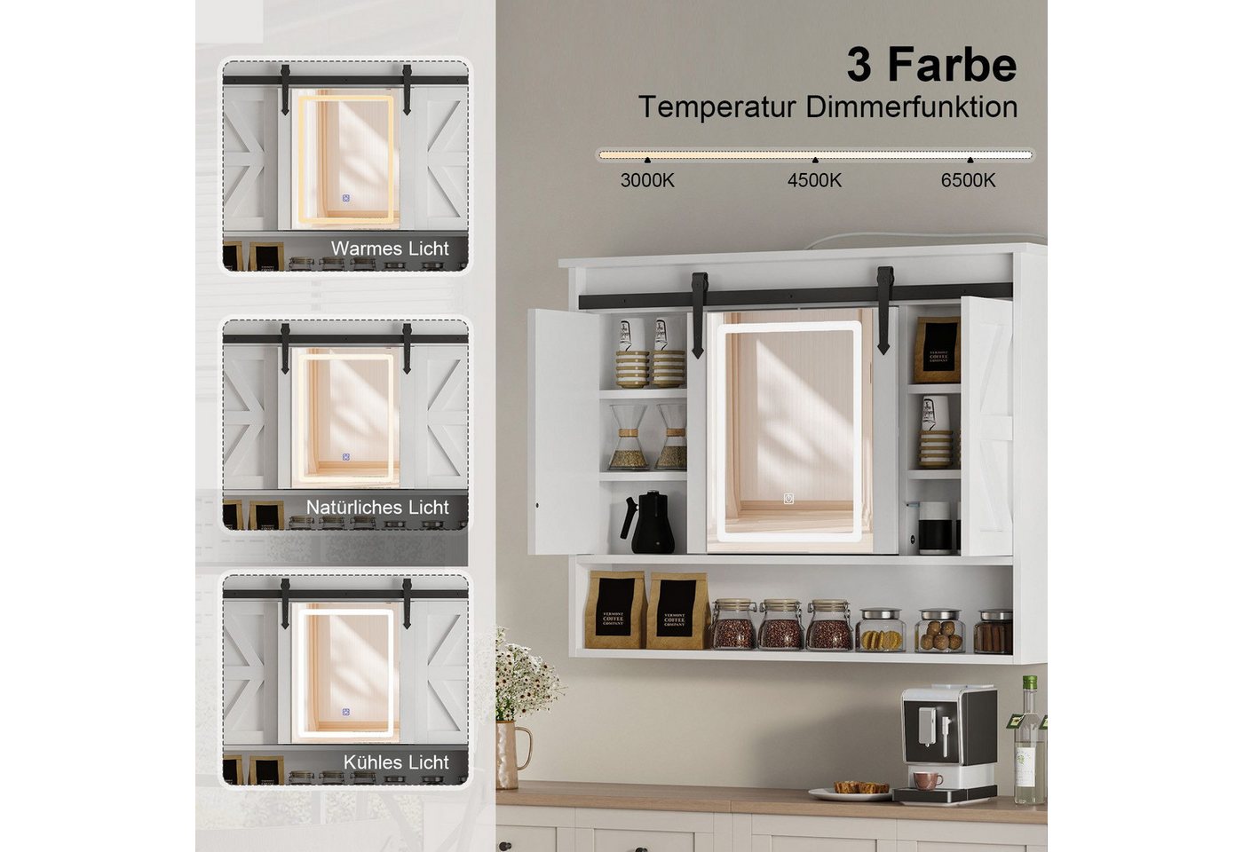 radelldar Badezimmerspiegelschrank mit LED-Beleuchtung, Medizinschrank 80×13×75 cm (1-St) Wandschrank mit Schiebespiegeltür – Bild 5 von 5