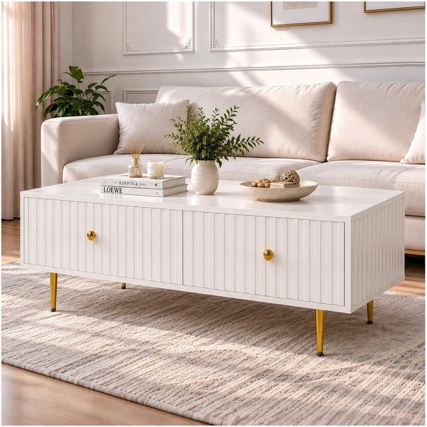 radelldar Couchtisch Kaffeetisch, Sofatisch mit 2 Schubladen und Metallfüßen (1-St)