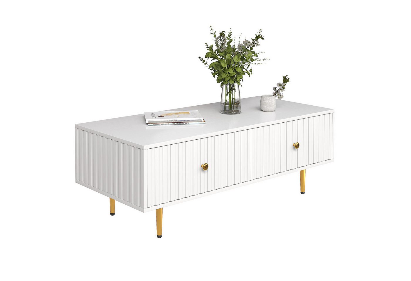 radelldar Couchtisch Kaffeetisch, Sofatisch mit 2 Schubladen und Metallfüßen (1-St) – Bild 3 von 5