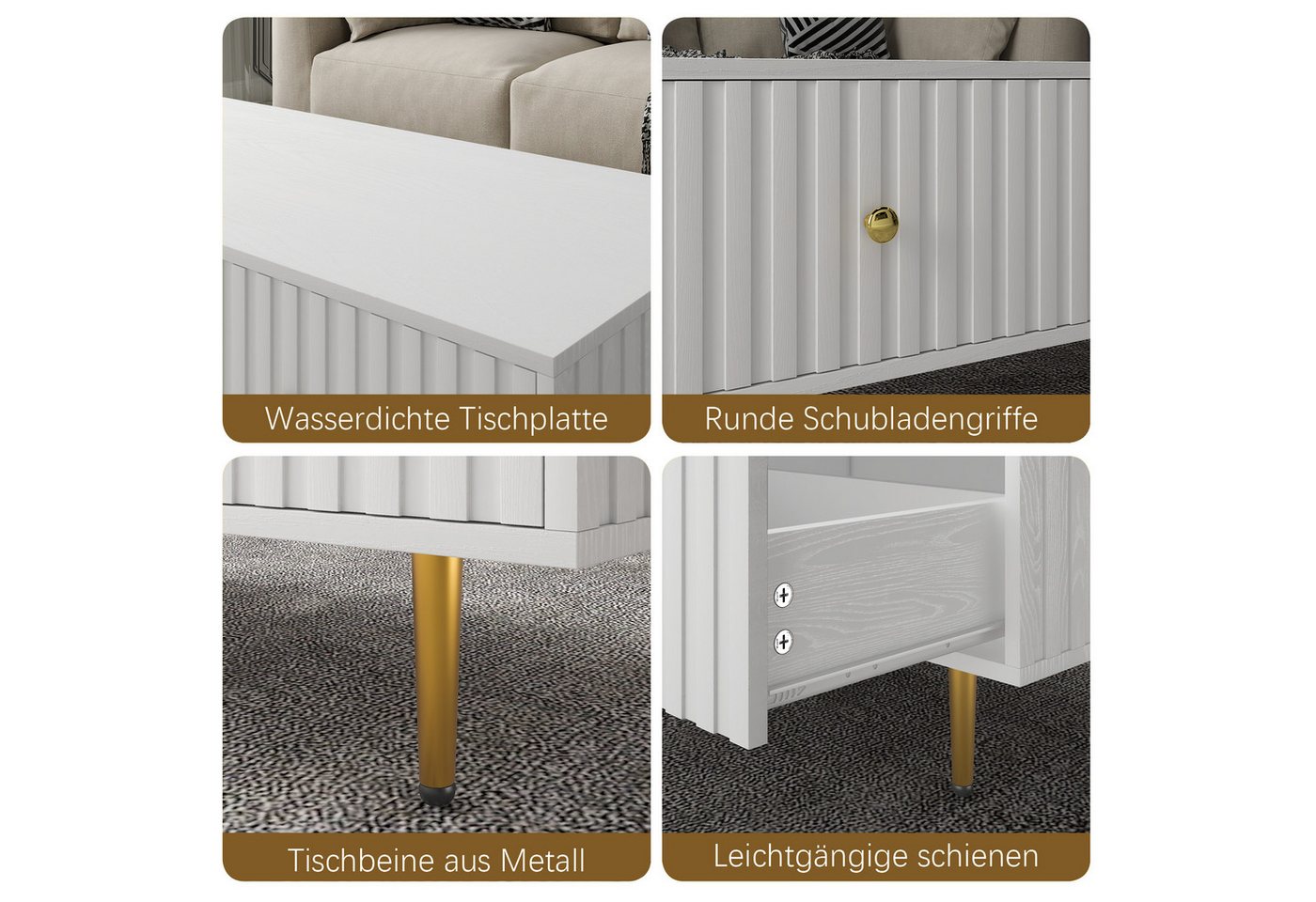 radelldar Couchtisch Kaffeetisch, Sofatisch mit 2 Schubladen und Metallfüßen (1-St) – Bild 5 von 5