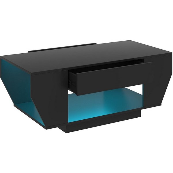 radelldar Couchtisch mit LED-Beleuchtung & 2 Schubladen, Hochglanz-Weiß/Schwarz (1-St), Boot-Form Design, Fernbedienung für dein Wohnzimmer