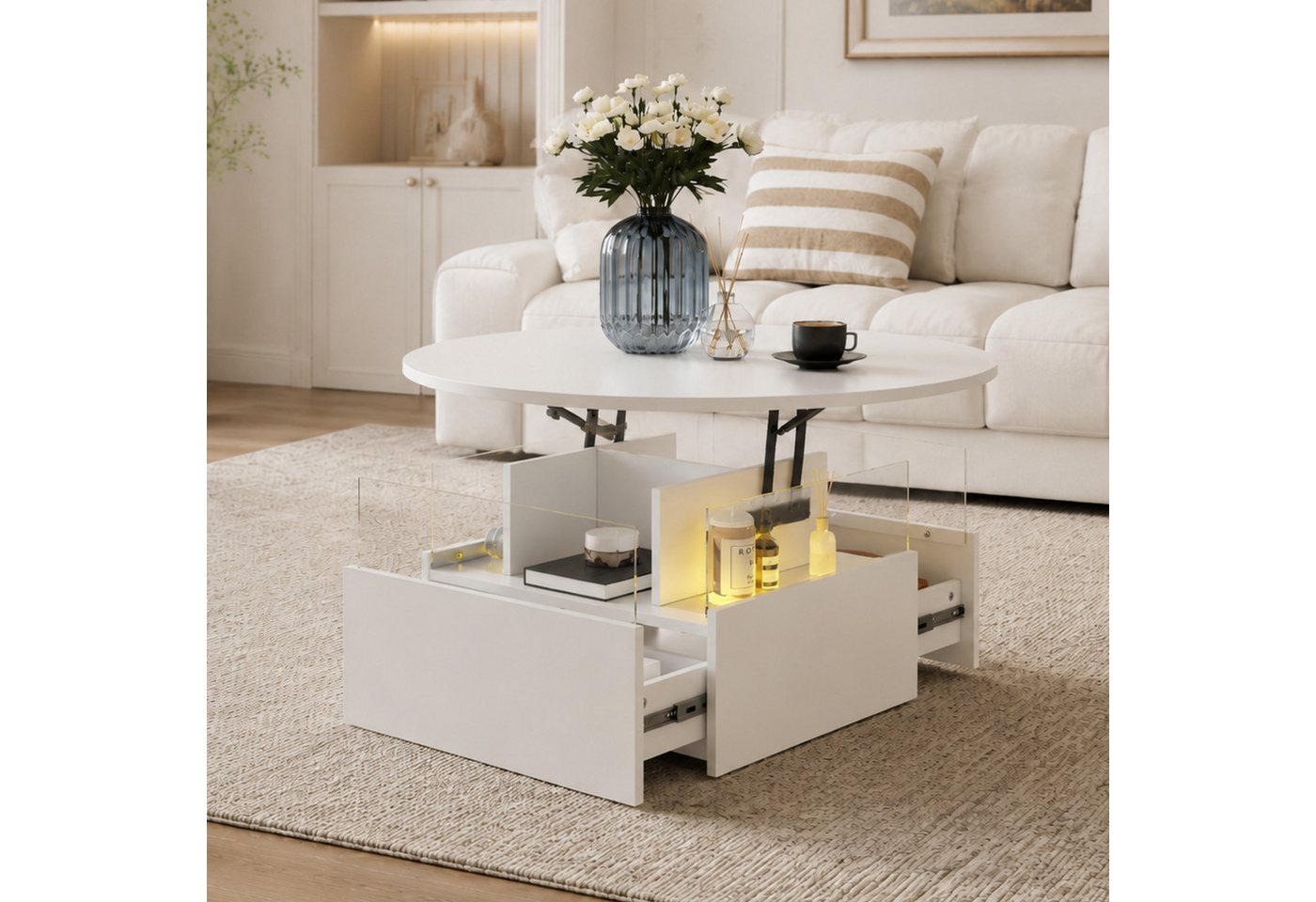 radelldar Couchtisch mit LED Beleuchtung, höhenverstellbarer Wohnzimmertisch, 78x78x40cm (1-St., 1 Tisch), höhenverstellbarer – Bild 4 von 5