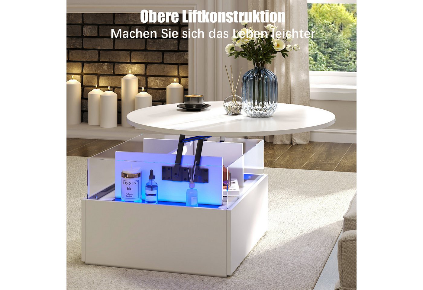 radelldar Couchtisch mit LED Beleuchtung, höhenverstellbarer Wohnzimmertisch, 78x78x40cm (1-St., 1 Tisch), höhenverstellbarer – Bild 5 von 5