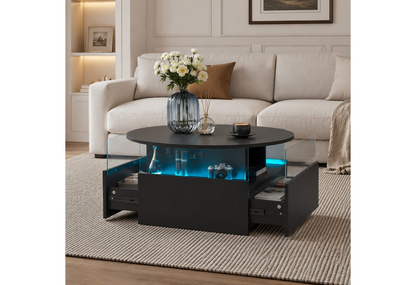 radelldar Couchtisch mit LED Beleuchtung, höhenverstellbarer Wohnzimmertisch, 78x78x40cm (1-St., 1 Tisch), höhenverstellbarer – Bild 3 von 5