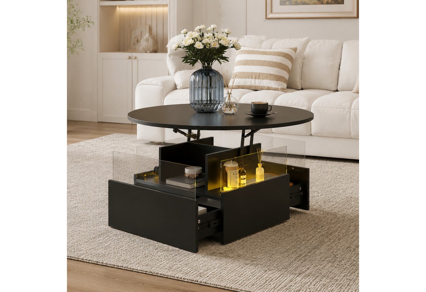radelldar Couchtisch mit LED Beleuchtung, höhenverstellbarer Wohnzimmertisch, 78x78x40cm (1-St., 1 Tisch), höhenverstellbarer – Bild 4 von 5