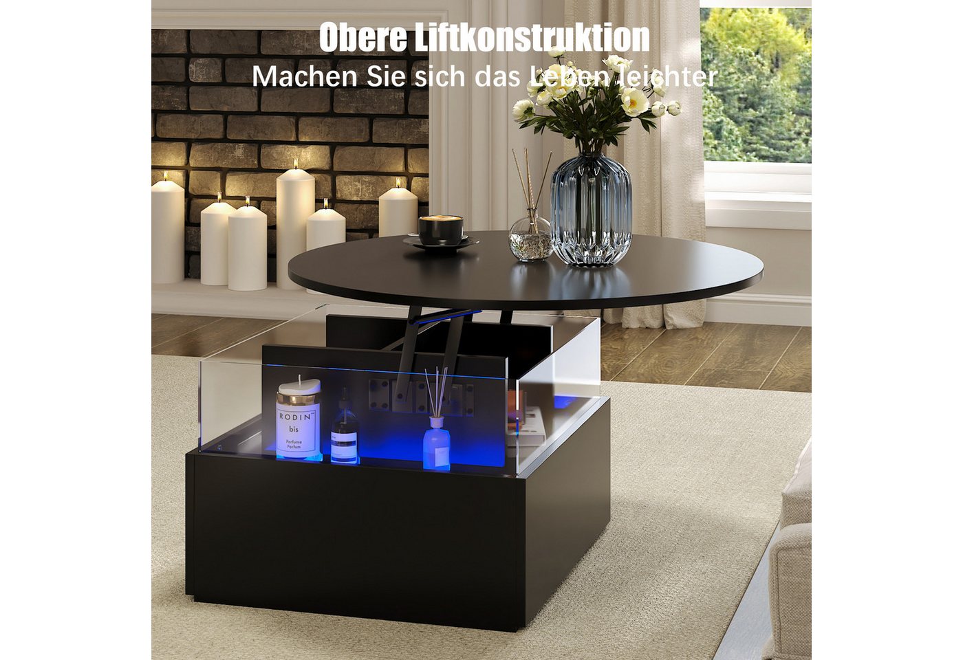 radelldar Couchtisch mit LED Beleuchtung, höhenverstellbarer Wohnzimmertisch, 78x78x40cm (1-St., 1 Tisch), höhenverstellbarer – Bild 5 von 5