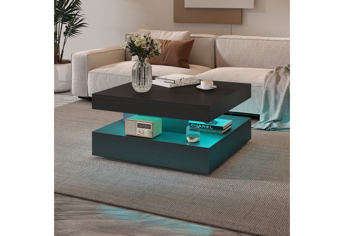 radelldar Couchtisch mit LED-Beleuchtung, 2 Schubladen und verdecktem Stauraum (1-St), Wohnzimmertisch matt 78x78x40 cm – Bild 5 von 5