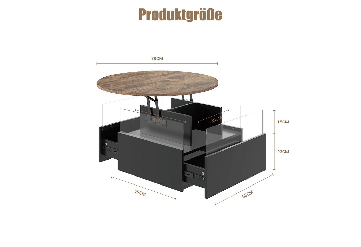 radelldar Couchtisch mit LED Beleuchtung, höhenverstellbarer Wohnzimmertisch, 78x78x40cm (1-St., 1 Tisch), höhenverstellbarer – Bild 2 von 5