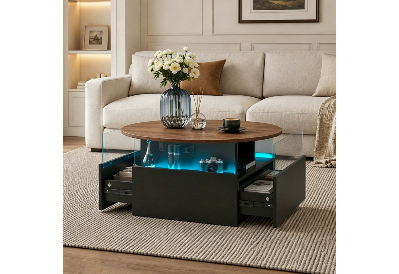 radelldar Couchtisch mit LED Beleuchtung, höhenverstellbarer Wohnzimmertisch, 78x78x40cm (1-St., 1 Tisch), höhenverstellbarer – Bild 3 von 5