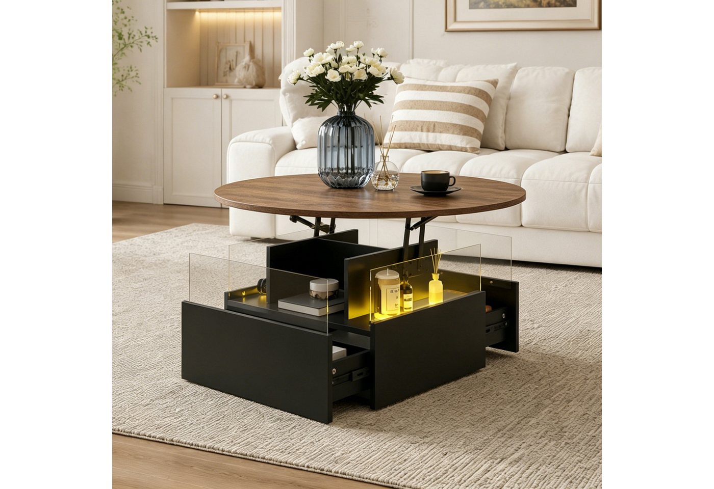 radelldar Couchtisch mit LED Beleuchtung, höhenverstellbarer Wohnzimmertisch, 78x78x40cm (1-St., 1 Tisch), höhenverstellbarer – Bild 4 von 5