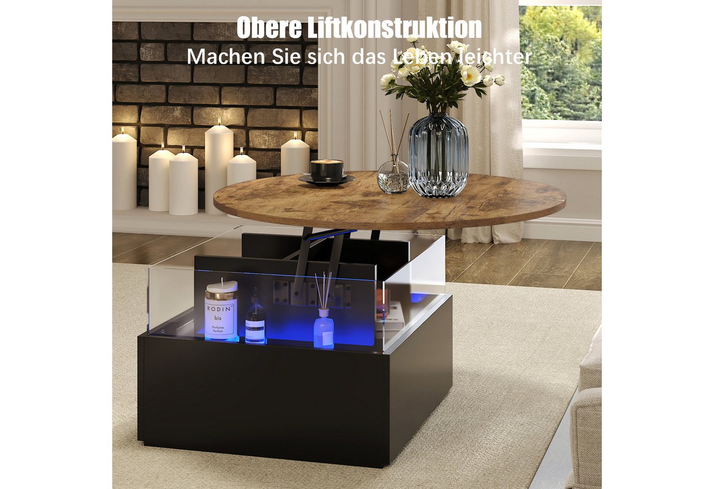 radelldar Couchtisch mit LED Beleuchtung, höhenverstellbarer Wohnzimmertisch, 78x78x40cm (1-St., 1 Tisch), höhenverstellbarer – Bild 5 von 5