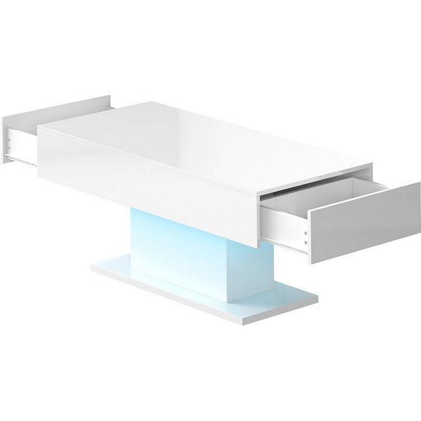 radelldar Couchtisch mit LED-Beleuchtung und 2 Schubladen, 110 x 55 x 50cm (1-St), Hochglänzender LED-Wohnzimmertisch, USB-betrieben