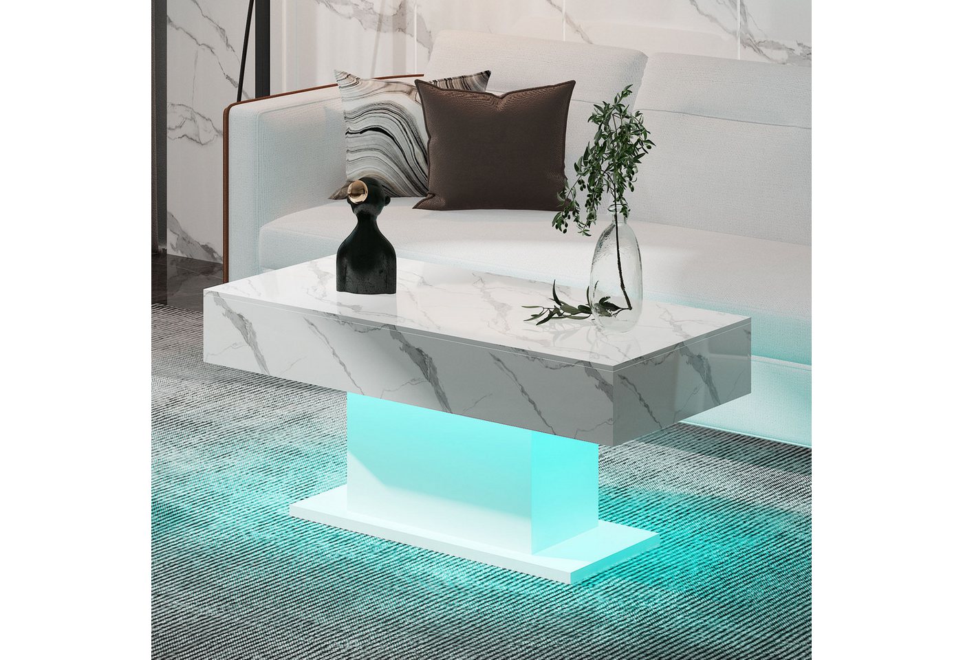 radelldar Couchtisch Wohnzimmertisch Hochglanz mit LED-Beleuchtung, Moderner Stil (1-St), Maße 110x55x50 cm, USB-Betrieb – Bild 3 von 5